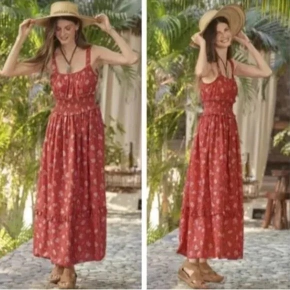 Sundance Dresses & Skirts - Womens Sundance Artful Ari Maxi Dress Size small Coral Floral Orange Swiss Dot